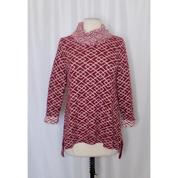 Anthropologie MOTH Galena Cowl Neck Sweater Maroon Pink Jacquard Geometric Small - Picture 3 of 14